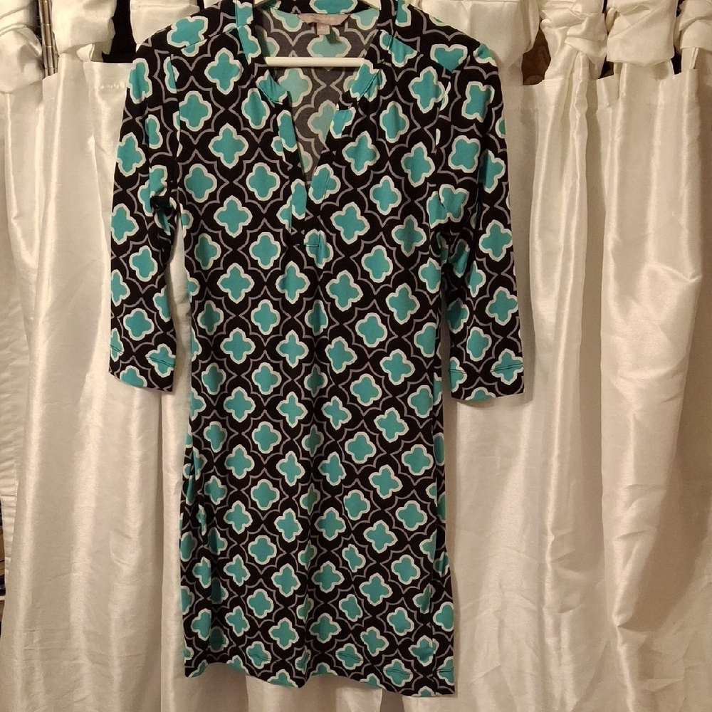 Banana Republic Black and Teal Geometric Dress XS